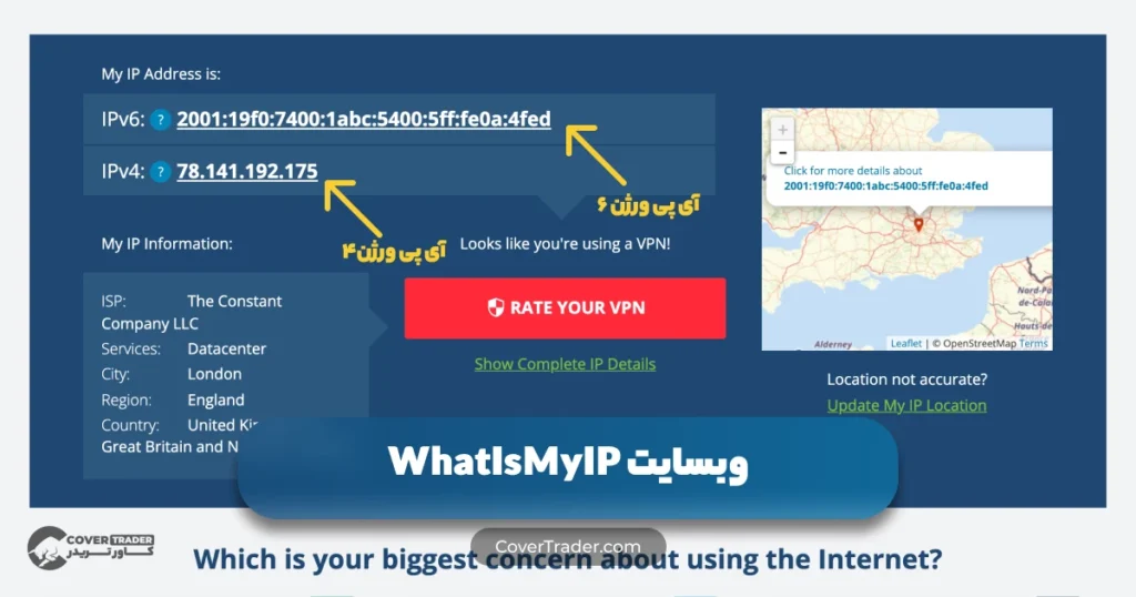 مشاهده آدرس آی پی از طریق وبسایت WhatIsMyIP | کاور تریدر 